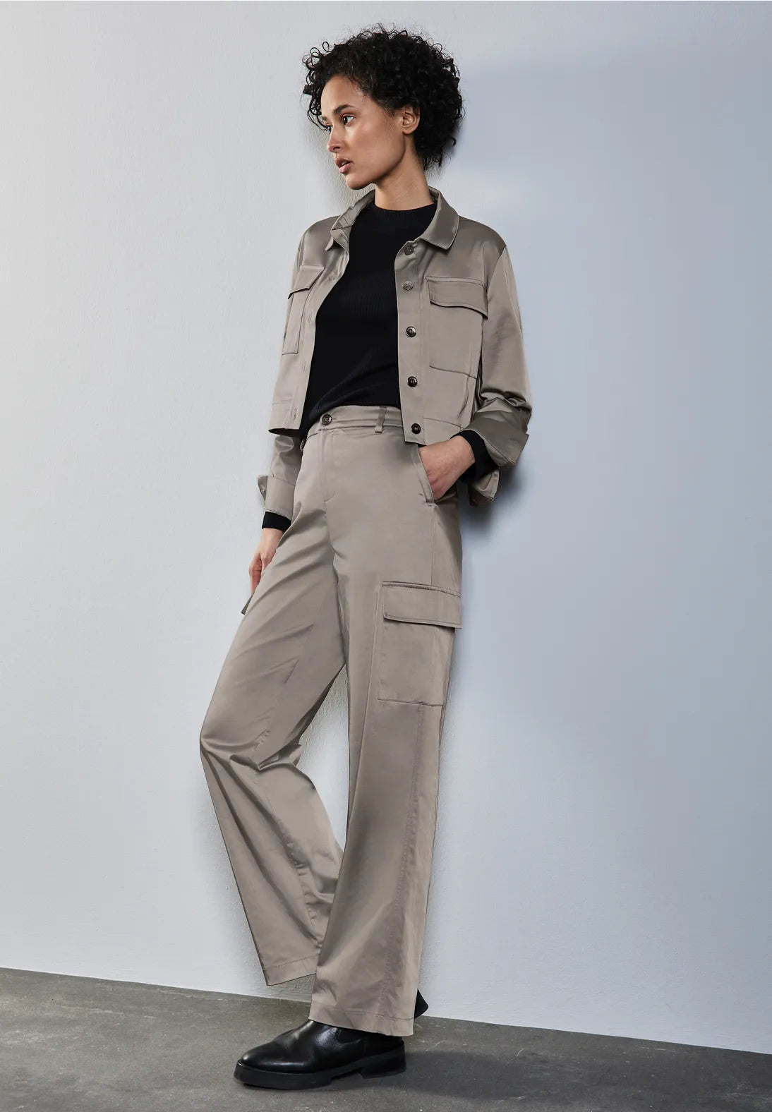 378527 Straight Leg Cargo Set Satin Pants Street One