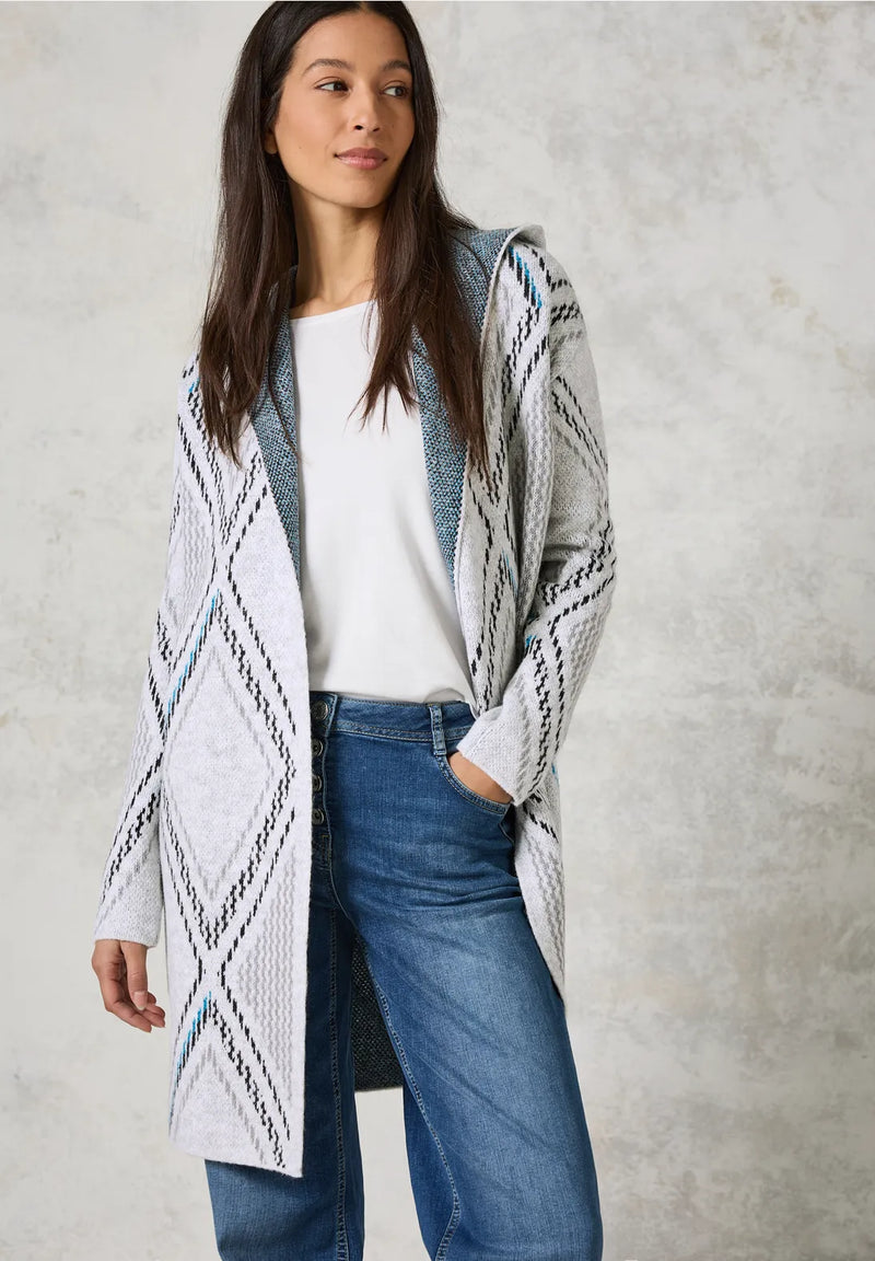 253867 Soft Silver Melange Check Hoody Cardigan CECIL