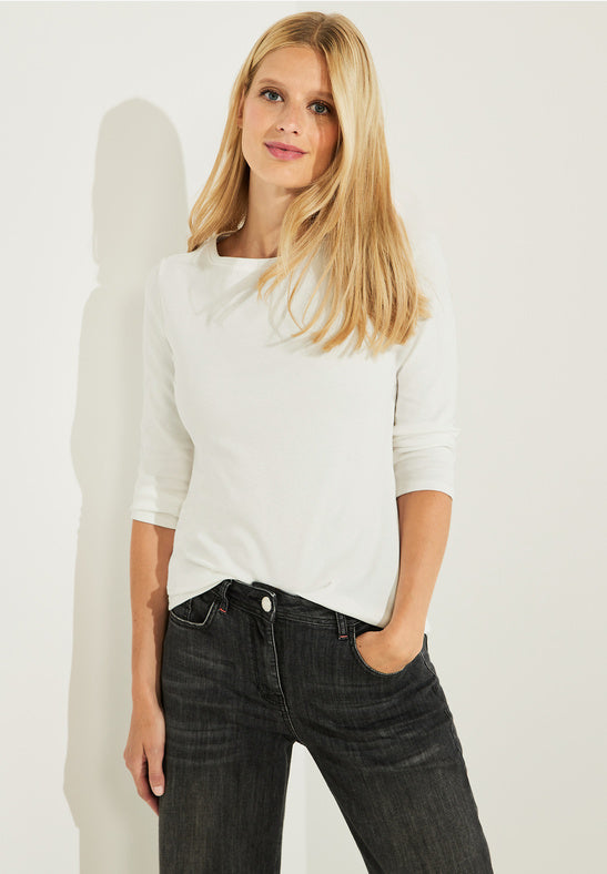 317389-SS25 Basic Boat-Neck Top CECIL Red or Vanilla White