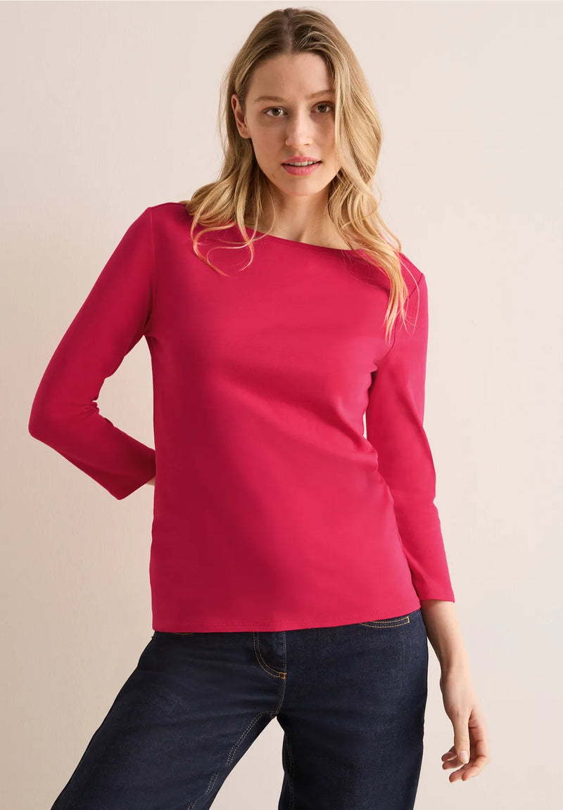 317389-SS25 Red Basic Boat-Neck Top CECIL