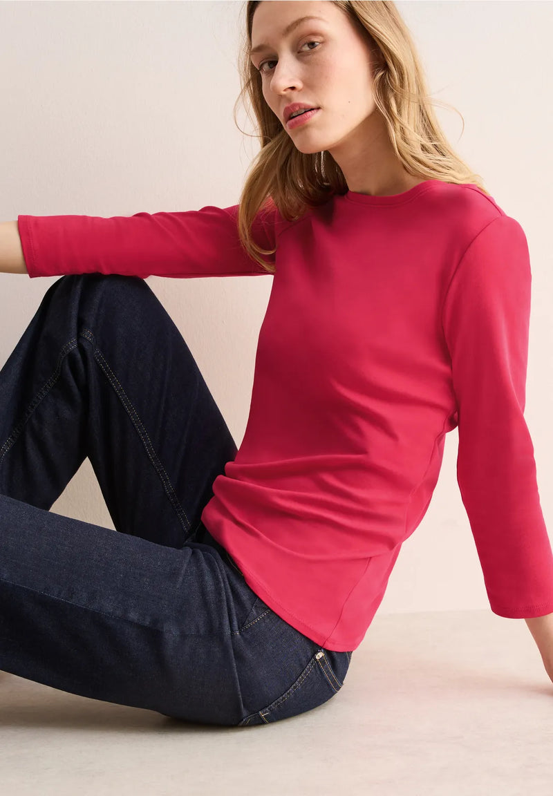 317389-SS25 Red Basic Boat-Neck Top CECIL