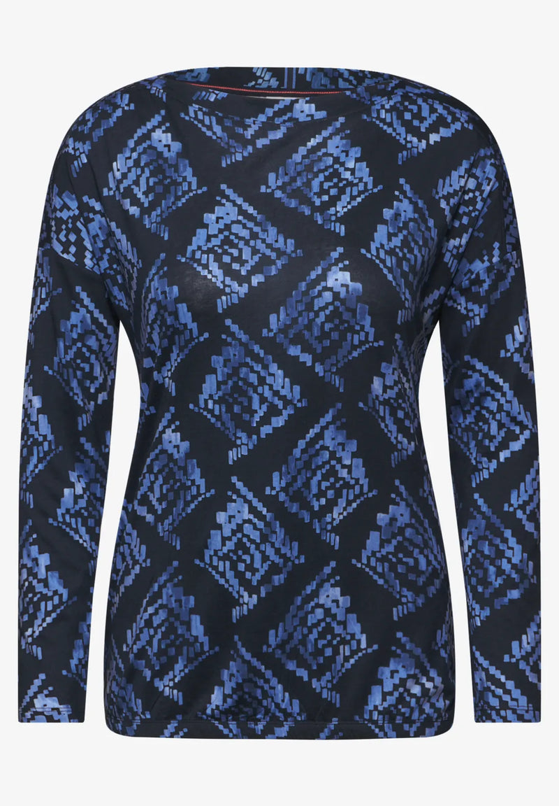 322608 Blue Big Print Boatneck Top CECIL