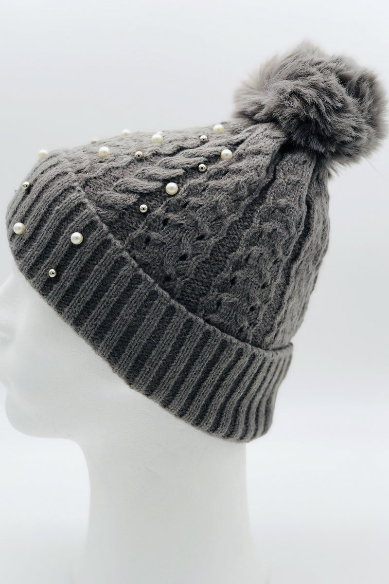 GS24-103 GREY Pearl Pom Pom Hat & Rasta Scarf Gift Set BEST OF IRISH