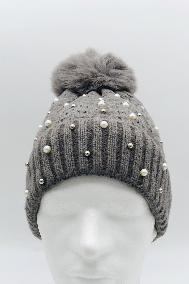 GS24-103 GREY Pearl Pom Pom Hat & Rasta Scarf Gift Set BEST OF IRISH