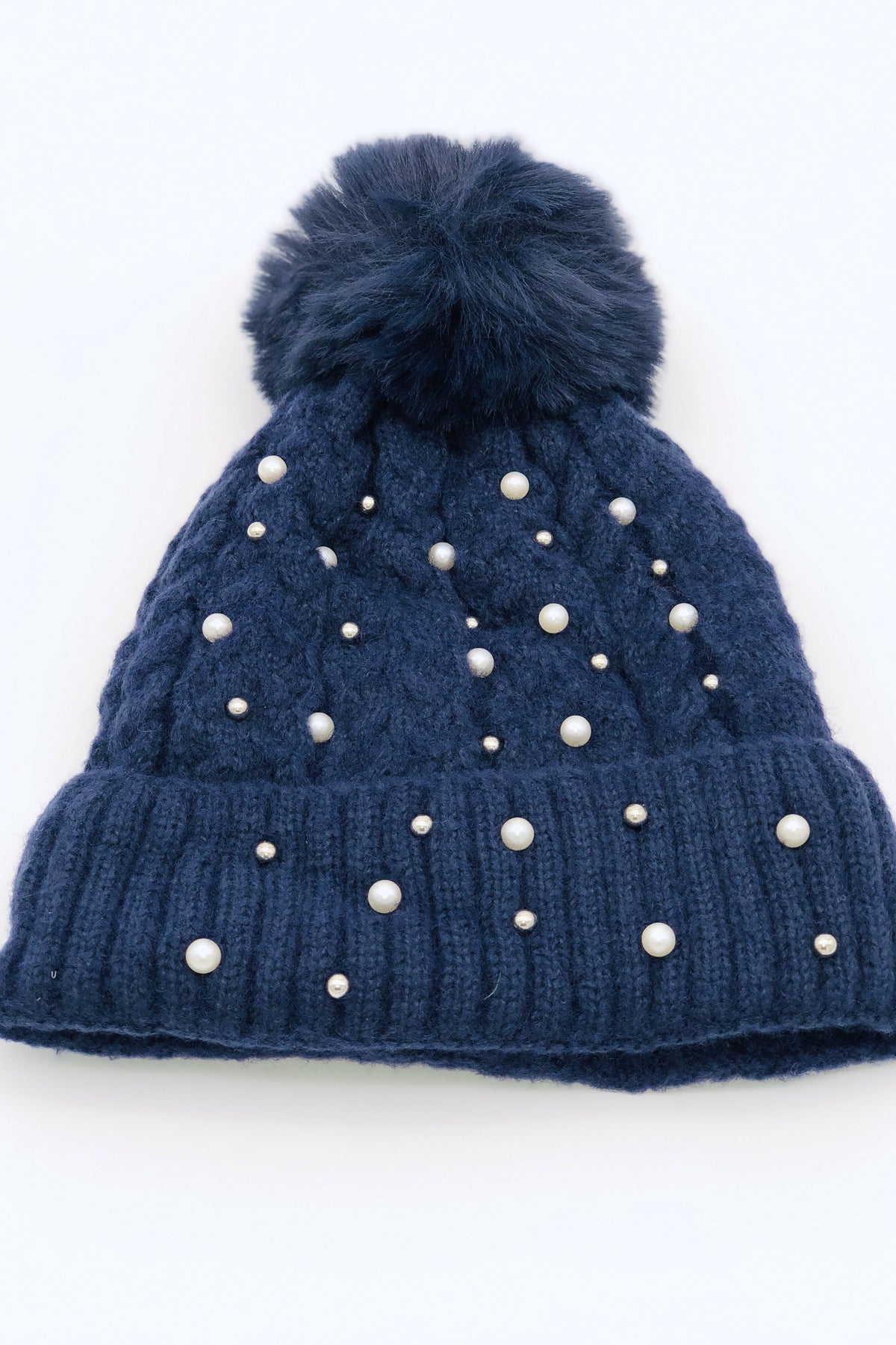 GS24-108 NAVY Pearl Pom Pom Hat & Boat Print Scarf Gift Set BEST OF IRISH