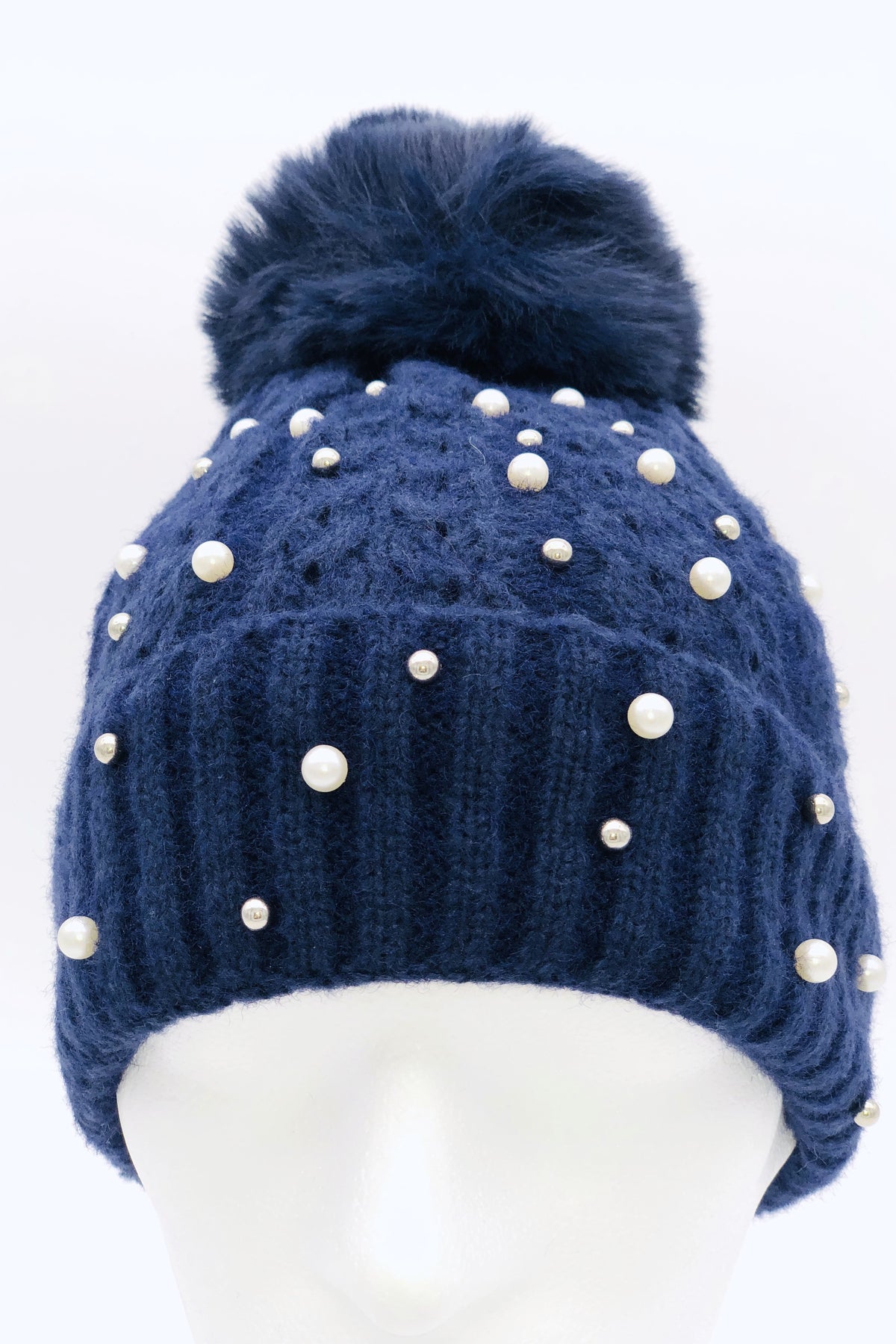 GS24-108 NAVY Pearl Pom Pom Hat & Boat Print Scarf Gift Set BEST OF IRISH