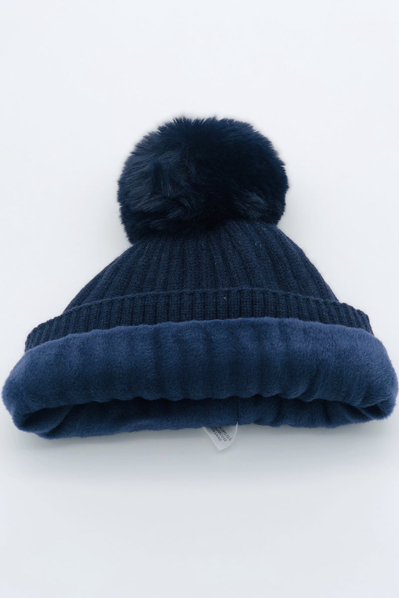 GS24-112 NAVY Pom Pom Hat & Pashmina Gift Set BEST OF IRISH