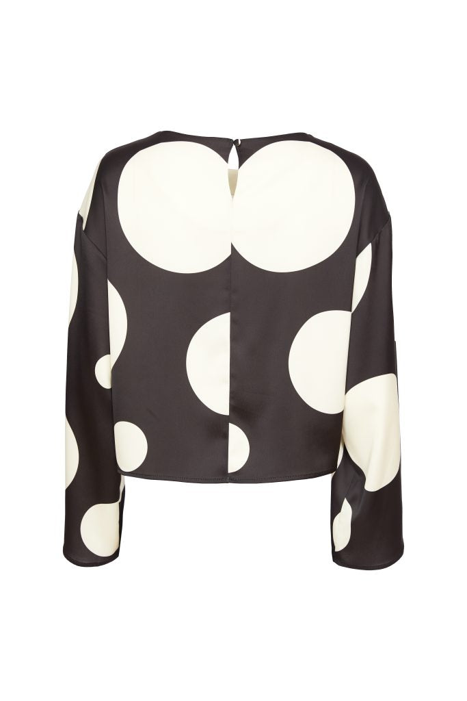 KATE COOPER Black & Cream Spot Round Neck Top KCW24112