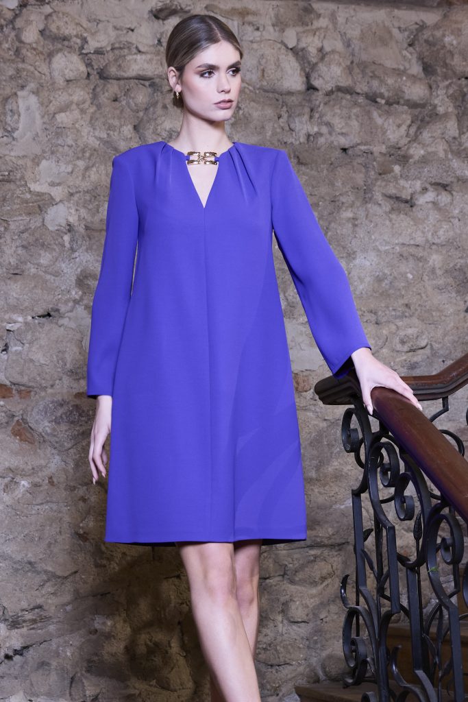 KATE COOPER Purple Shift Dress With Clasp Neckline KCW24114