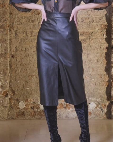 KATE COOPER Black Leatherette Straight Skirt KCW24149