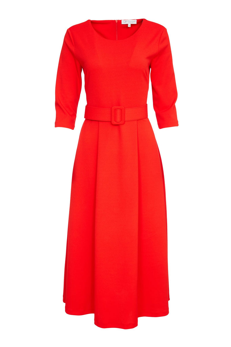 KATE COOPER Red Flare Dress With Belt Detail KCW24135