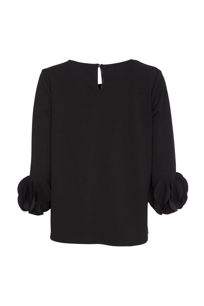 KATE COOPER Black Top With Ruffled Sleeve Cuffs KCW24155