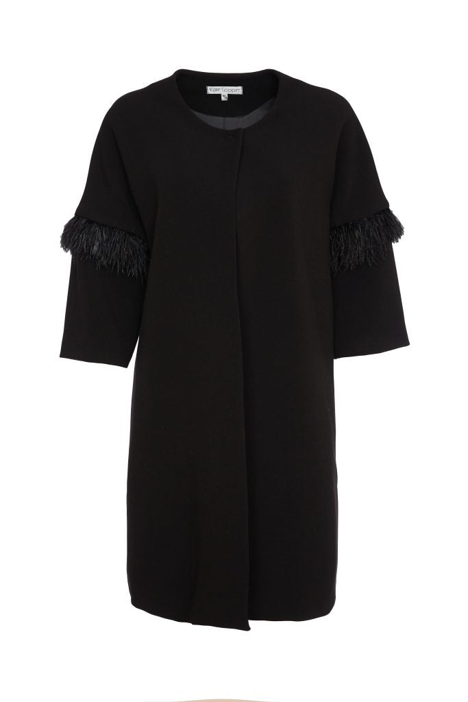 KATE COOPER Black Coat With Fancy Trim Sleeves KCW24164