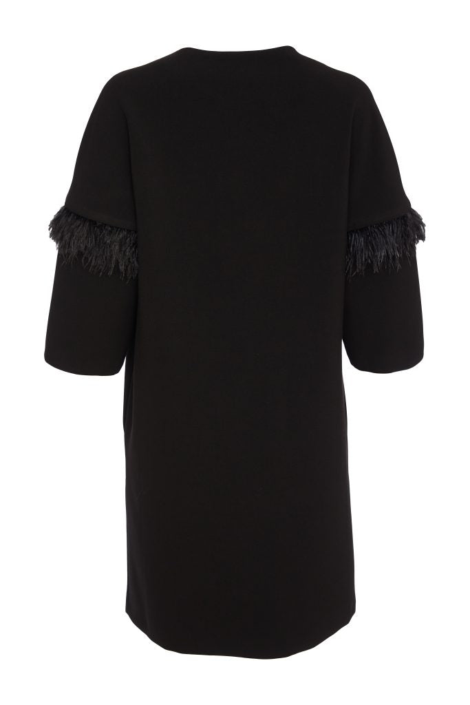 KATE COOPER Black Coat With Fancy Trim Sleeves KCW24164