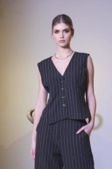 KCW24170 BLACK/WHITE Striped Waistcoat Kate Cooper