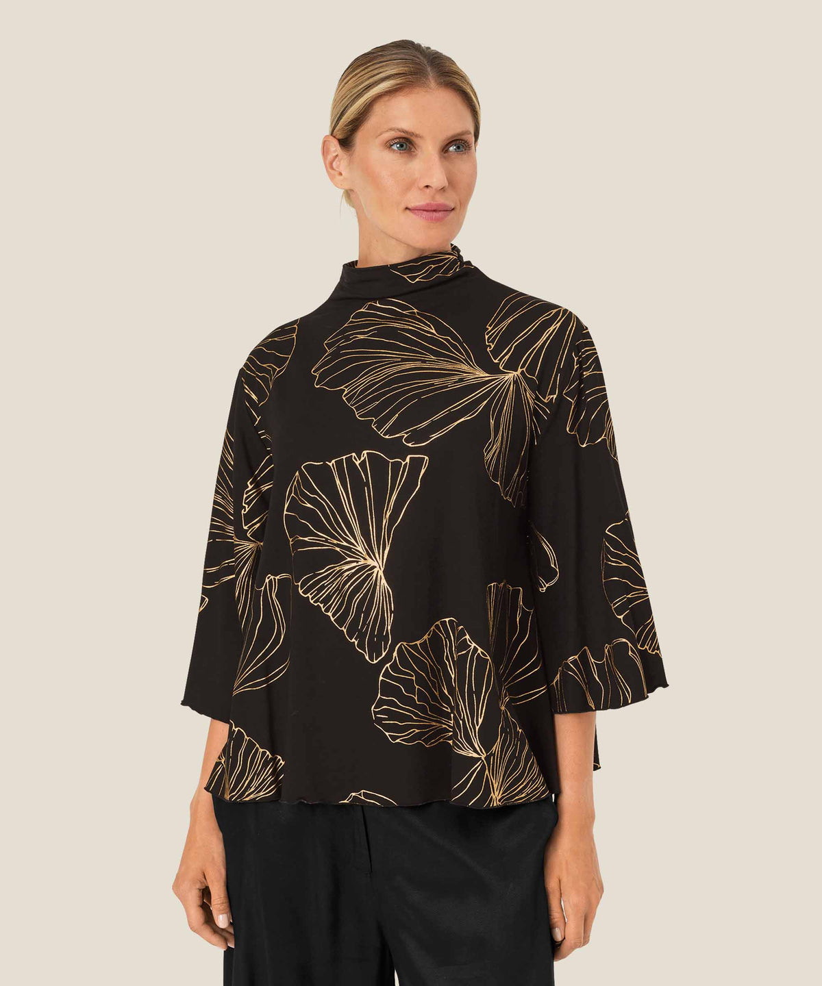 1010188 GOLD Birdini Foil Print Top MASAI