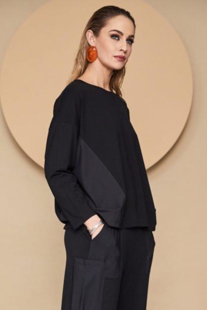 NAYA Black Round Neck Top With Contrast Panels NAW24127