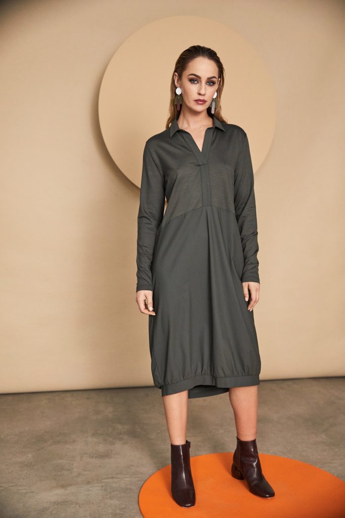 NAYA Shirt Style Dress With Contrast Fabric Skirt & Collar NAW24156