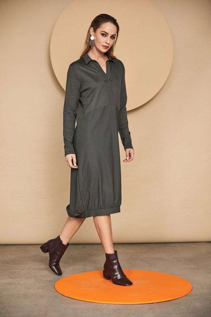 NAYA Shirt Style Dress With Contrast Fabric Skirt & Collar NAW24156