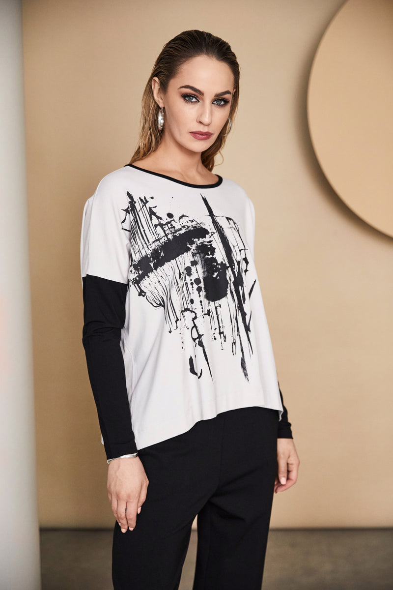 NAYA Placement Print Top With Contrast Sleeves NAW24277