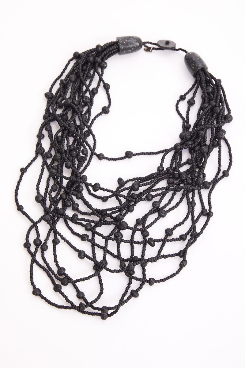 NAYA Black Multi String Beaded Necklace NAW24301