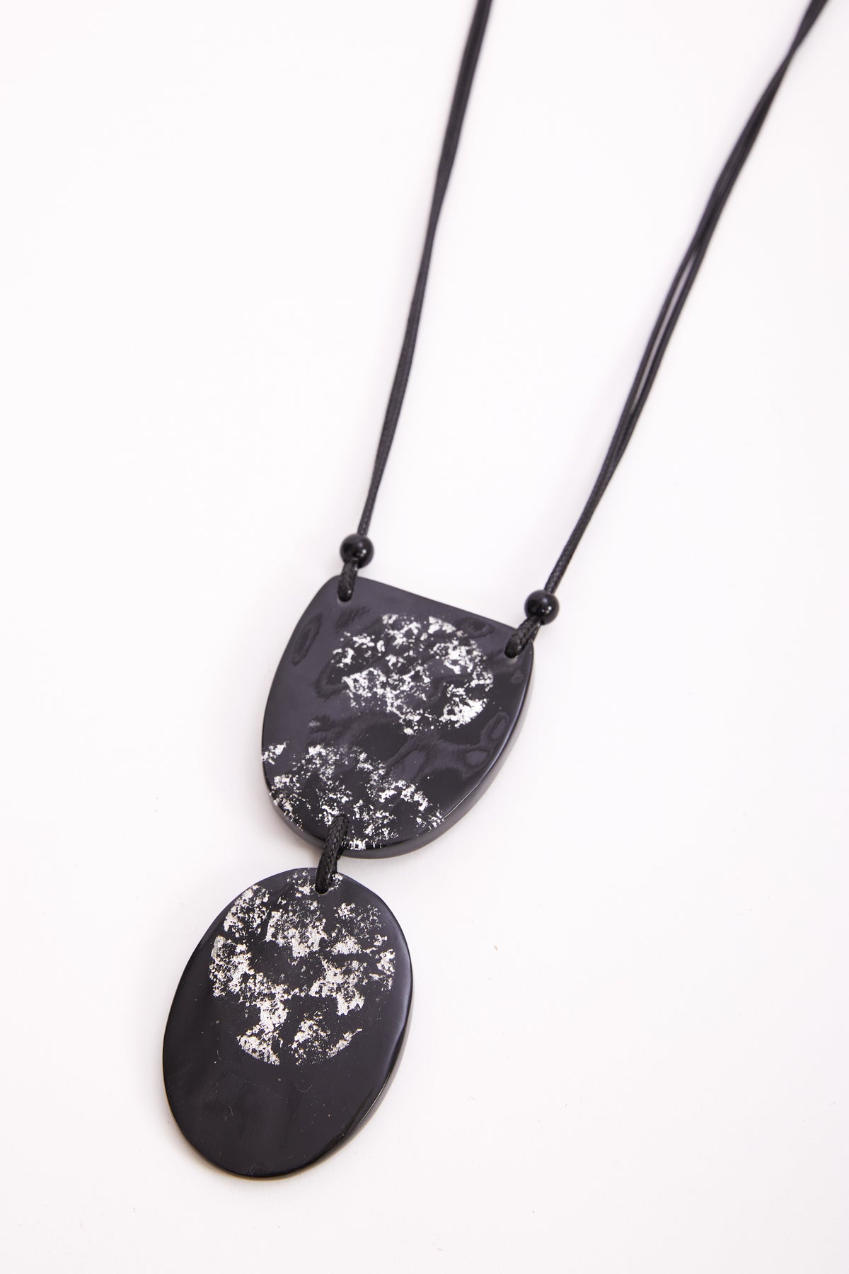 NAYA Black & Silver Print Flat Stone Necklace NAW24305