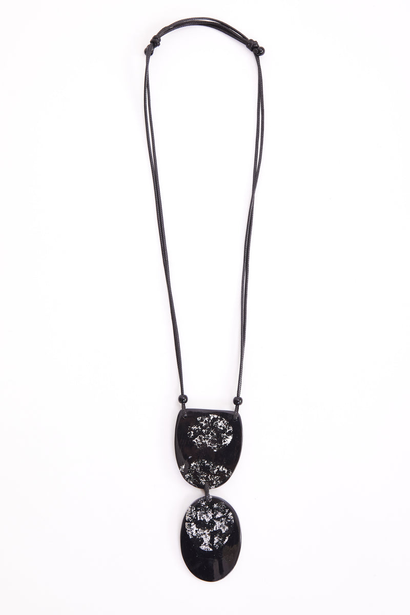 NAW24305 Collier Pierre Plate Imprimé NOIR/ARGENT NAYA