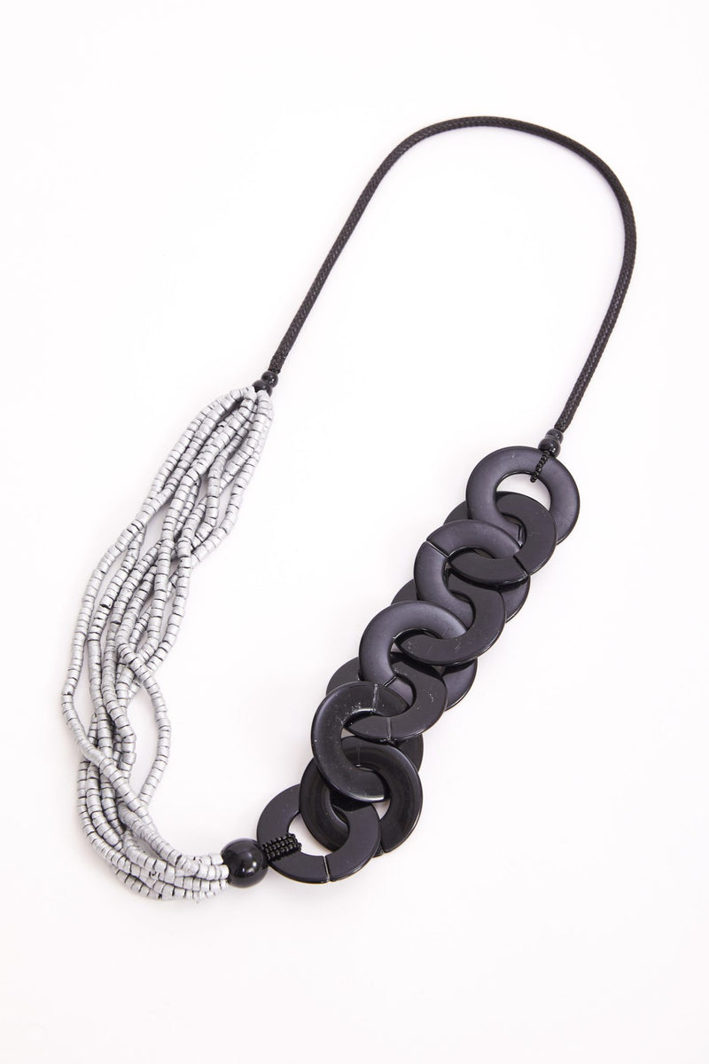 NAYA Silver Bead Necklace With Black Chunky Loop NAW24306