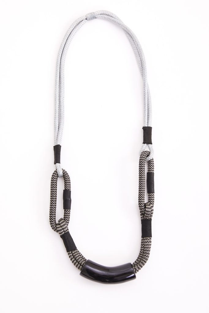 NAYA Loop Necklace With Bone Trim in Black & Silver NAW24311