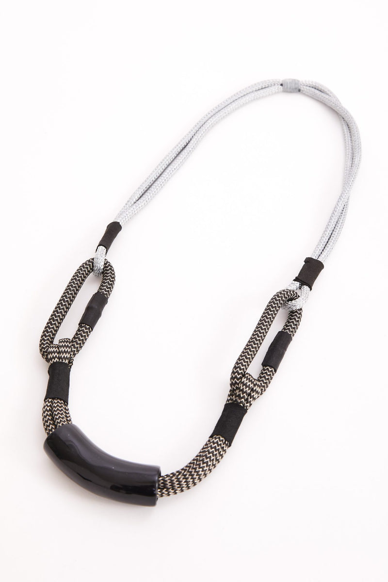 NAYA Loop Necklace With Bone Trim in Black & Silver NAW24311