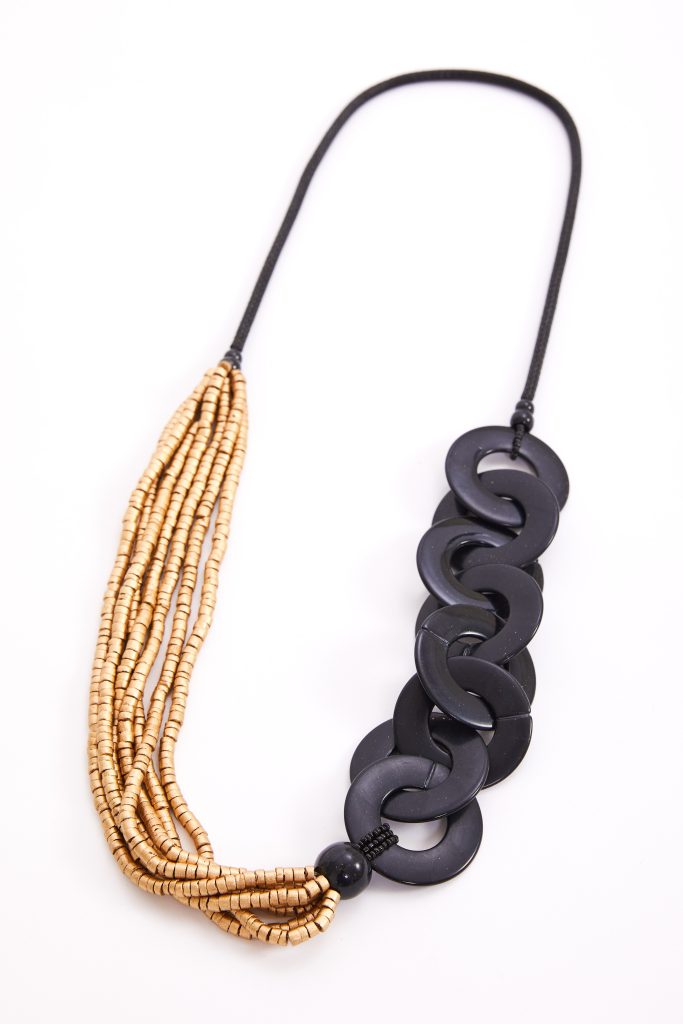 NAW24312 BLACK/GOLD Bead Necklace With Chunky Loop NAYA