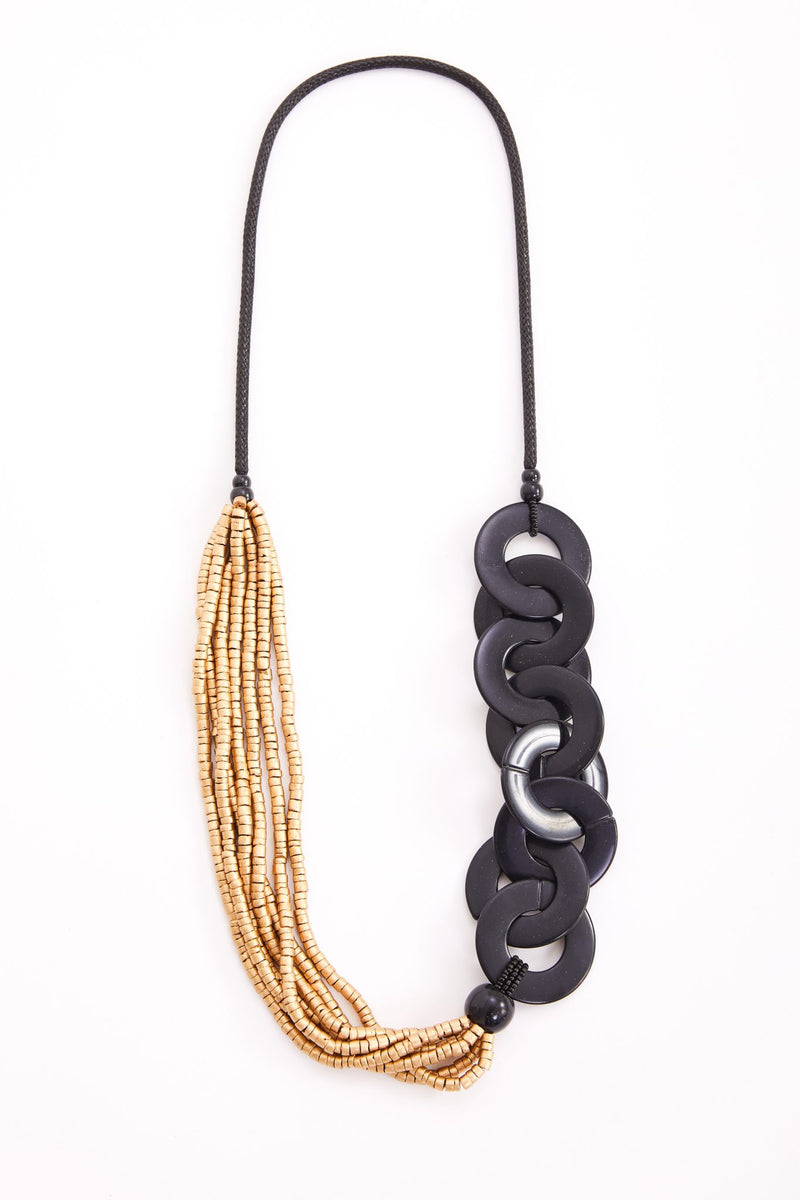 NAW24312 BLACK/GOLD Bead Necklace With Chunky Loop NAYA