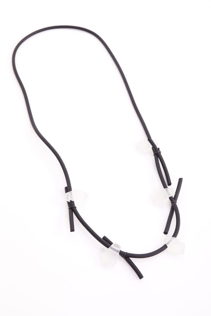 NAYA Black & White Rubber Necklace With Clear Stones NAW24316