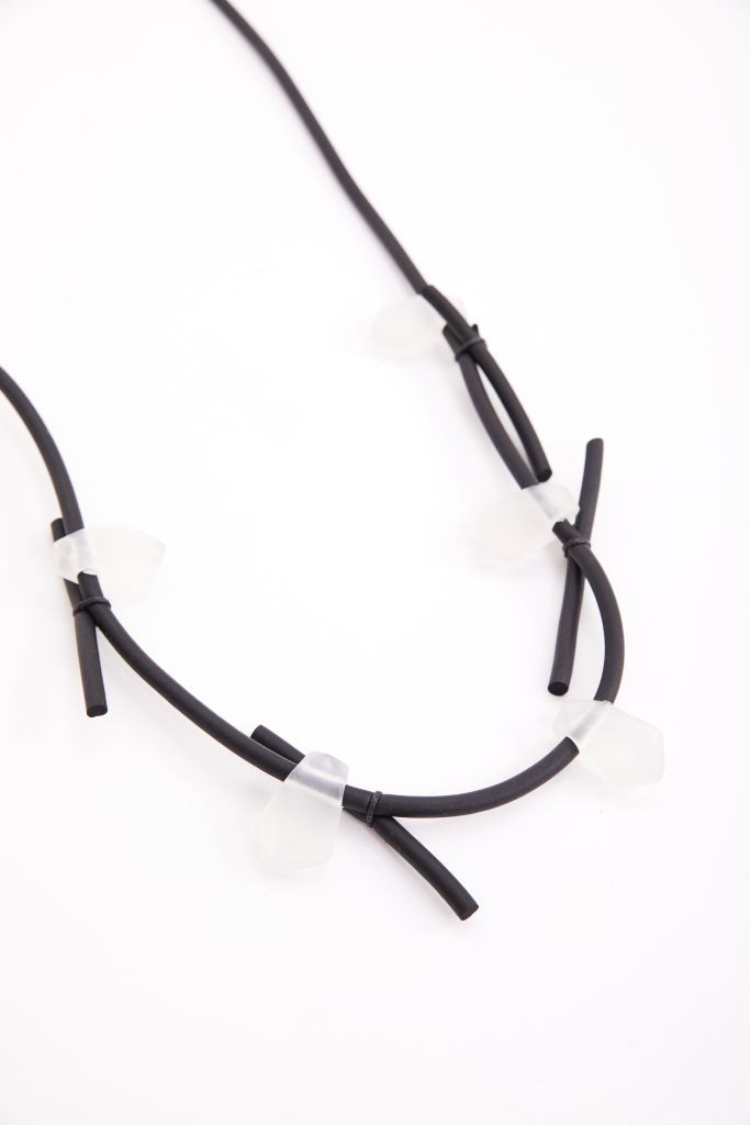 NAYA Black & White Rubber Necklace With Clear Stones NAW24316