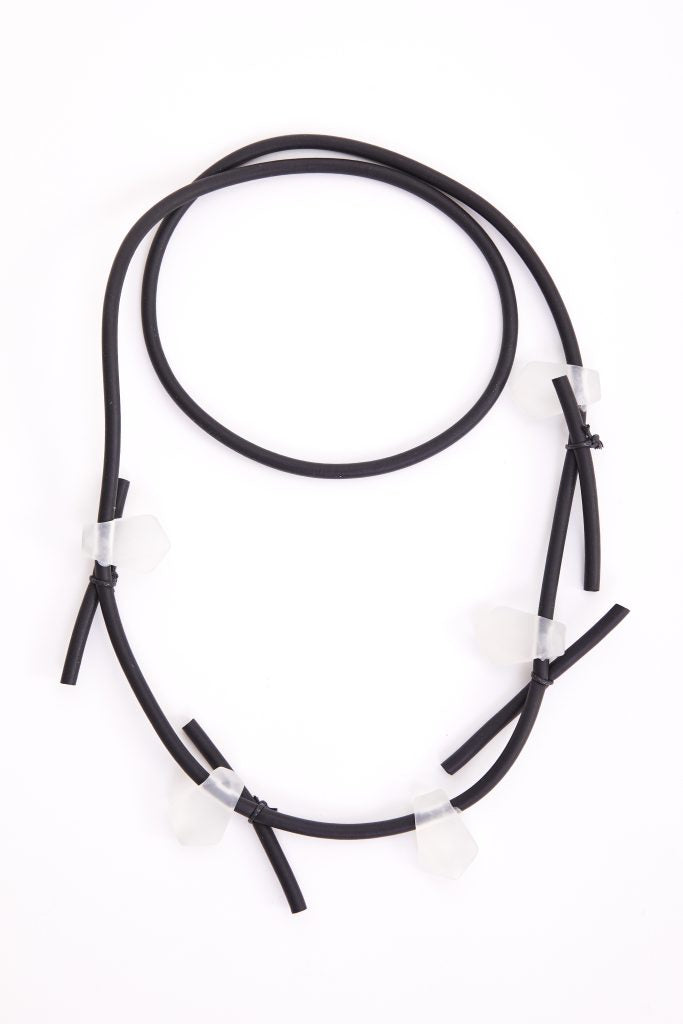 NAYA Black & White Rubber Necklace With Clear Stones NAW24316