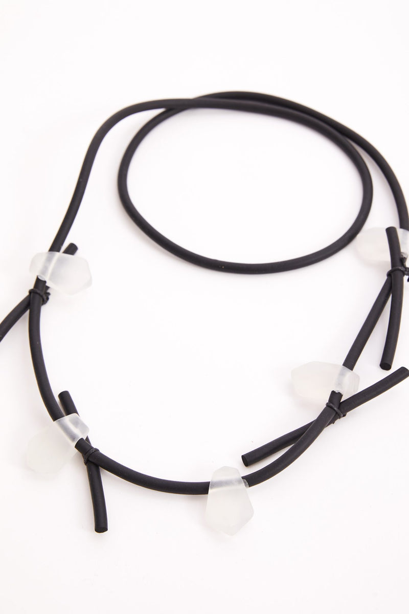 NAYA Black & White Rubber Necklace With Clear Stones NAW24316