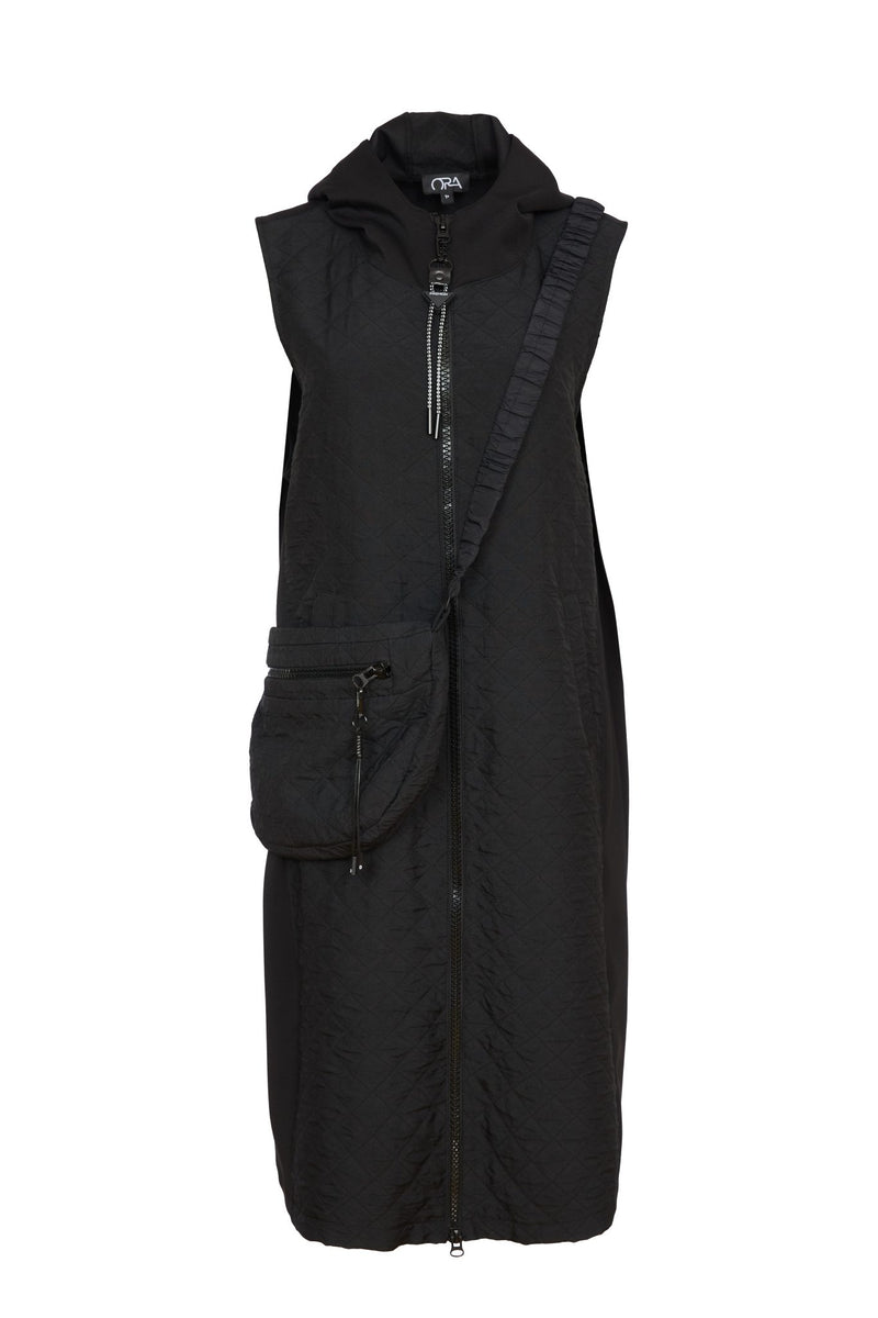 ORA Black Quilted Long Waistcoat And Bag OORW24126