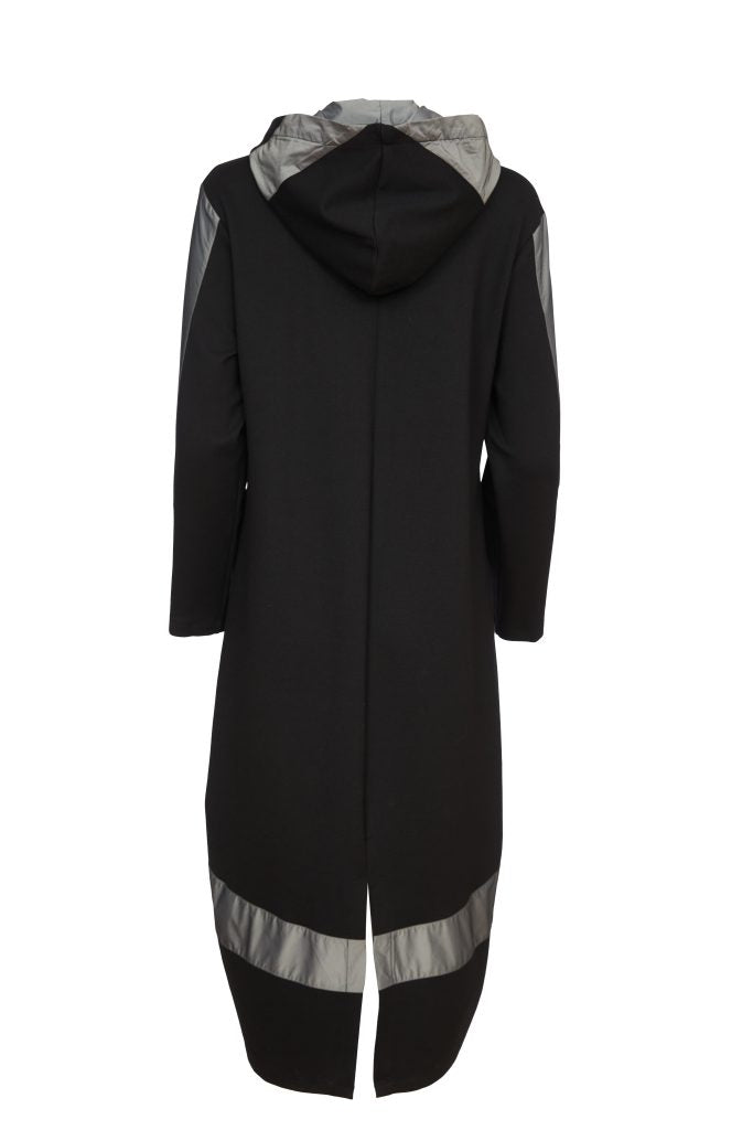 ORA Black Hooded Coat With Contrast Hempanel ORW24164