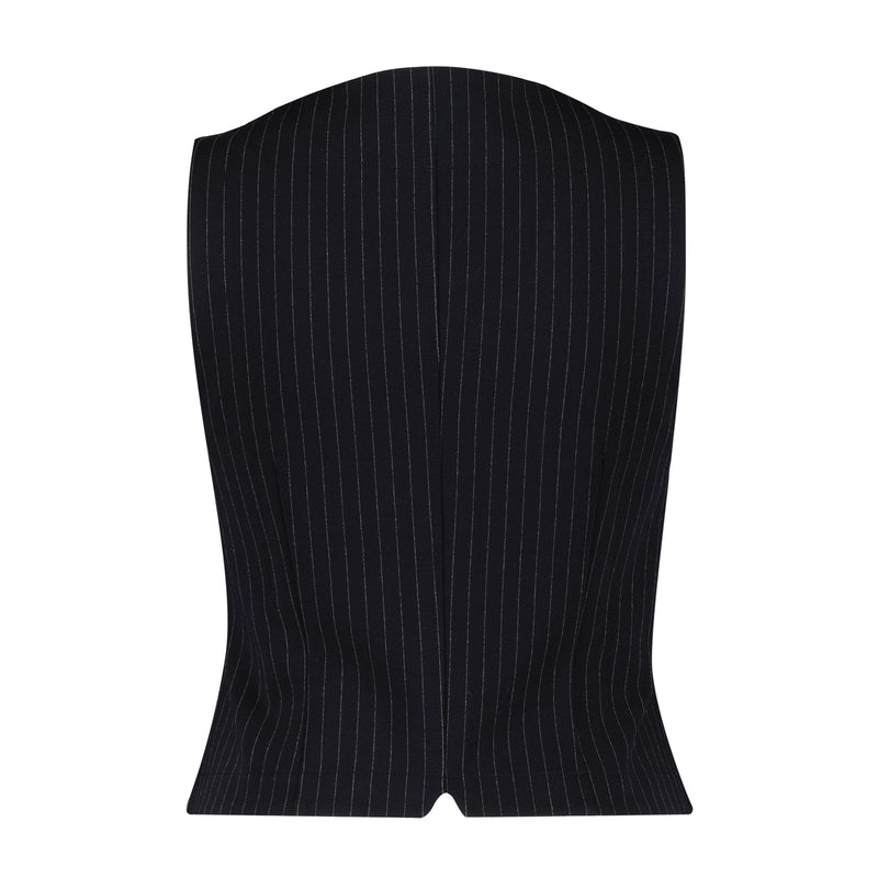 SRB4284 Black Punta Pinstripe Waistcoat Red Button