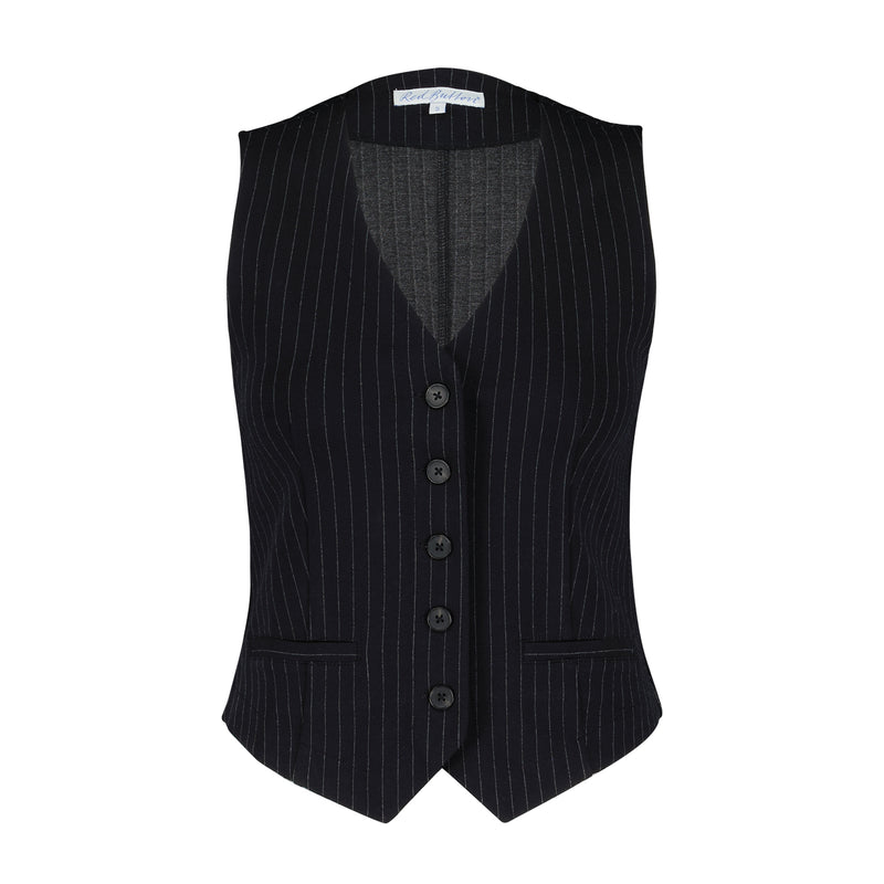 SRB4284 Black Punta Pinstripe Waistcoat Red Button