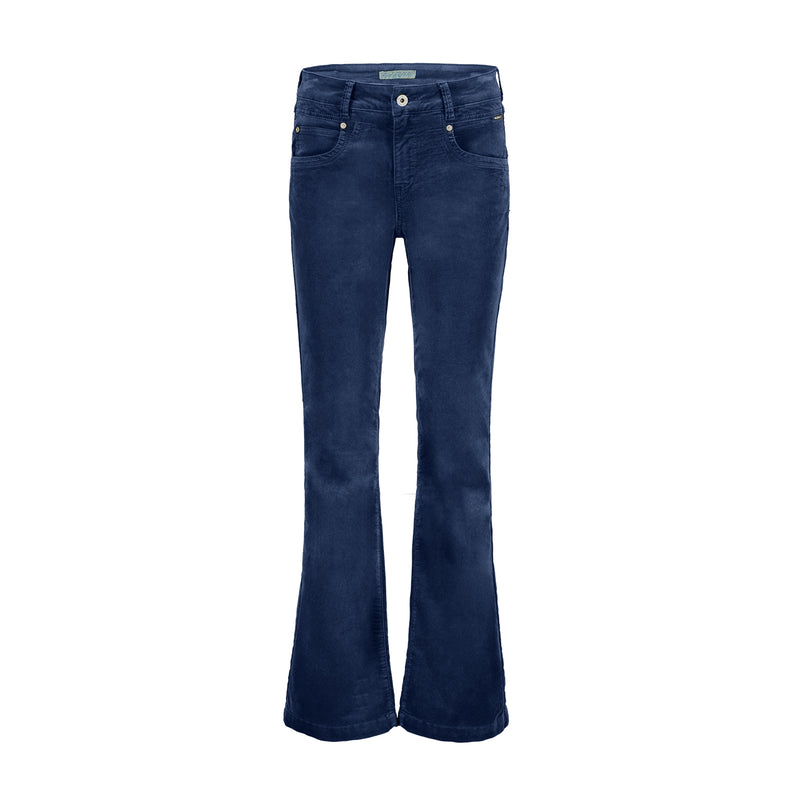 SRB4319 Jeans Blue Bibette Velvet Trouser Red Button