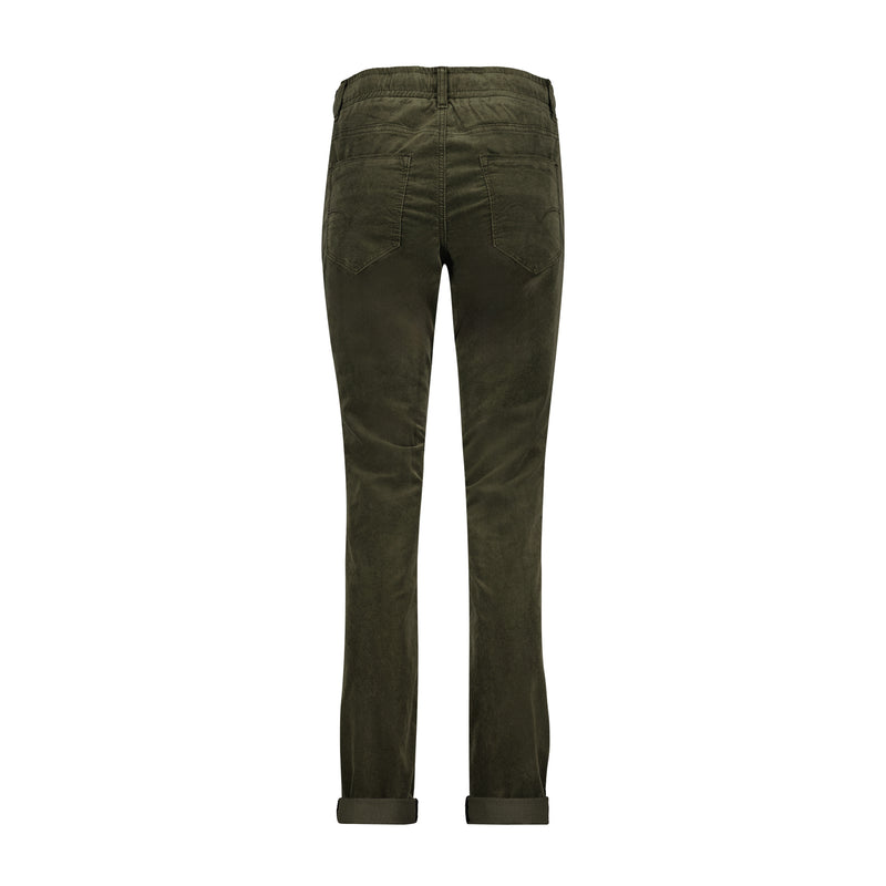 SRB4322 Army/Green Tessy Velvet Trouser Red Button