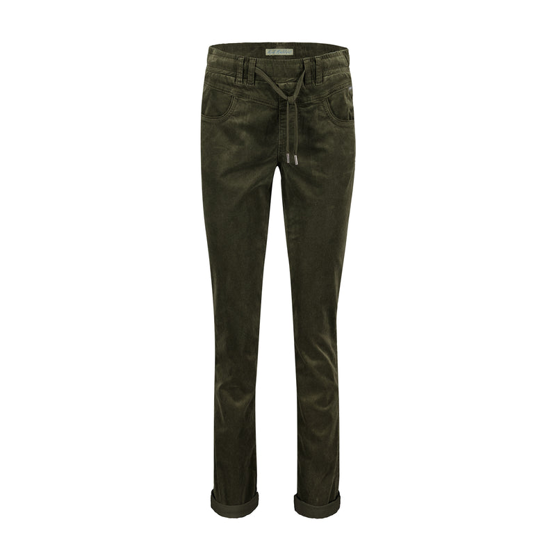 SRB4322 Army/Green Tessy Velvet Trouser Red Button