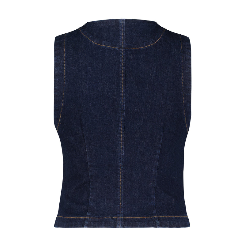 SRB4327 DARK BLUE Denim Waistcoat Red Button