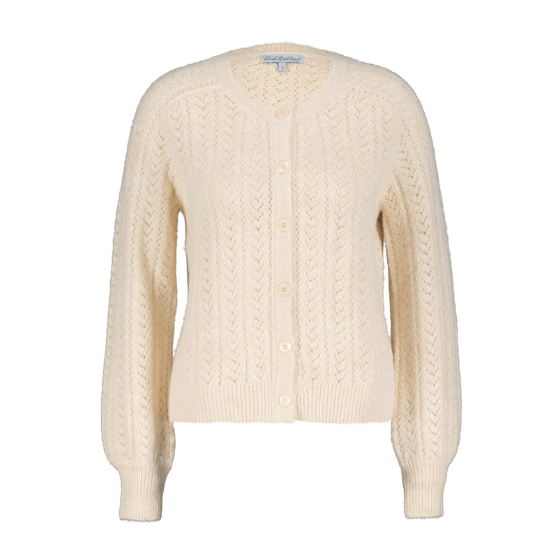 SRB4371 CREME Cardigan Ajour Bouton Rouge