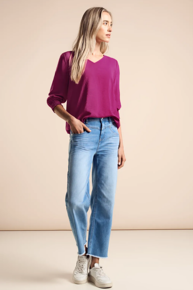 344956 Royal Fuchsia V-Neck Blouse With Smok Detail Street One