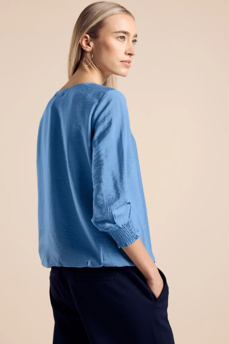 344956 MARINA BLUE V-Neck Blouse With Smok Detail Street One