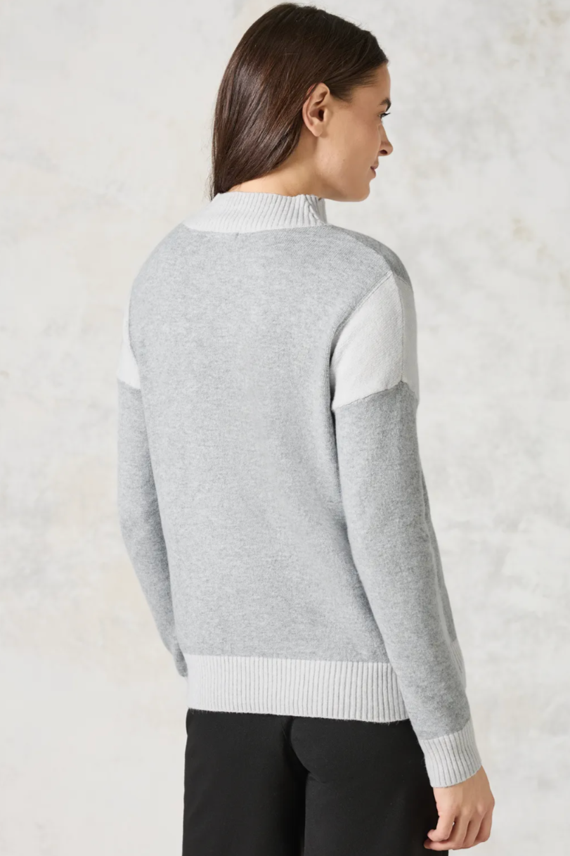 302951 Silver Chalk Grey Melange Cosy Colourblock Troyer CECIL