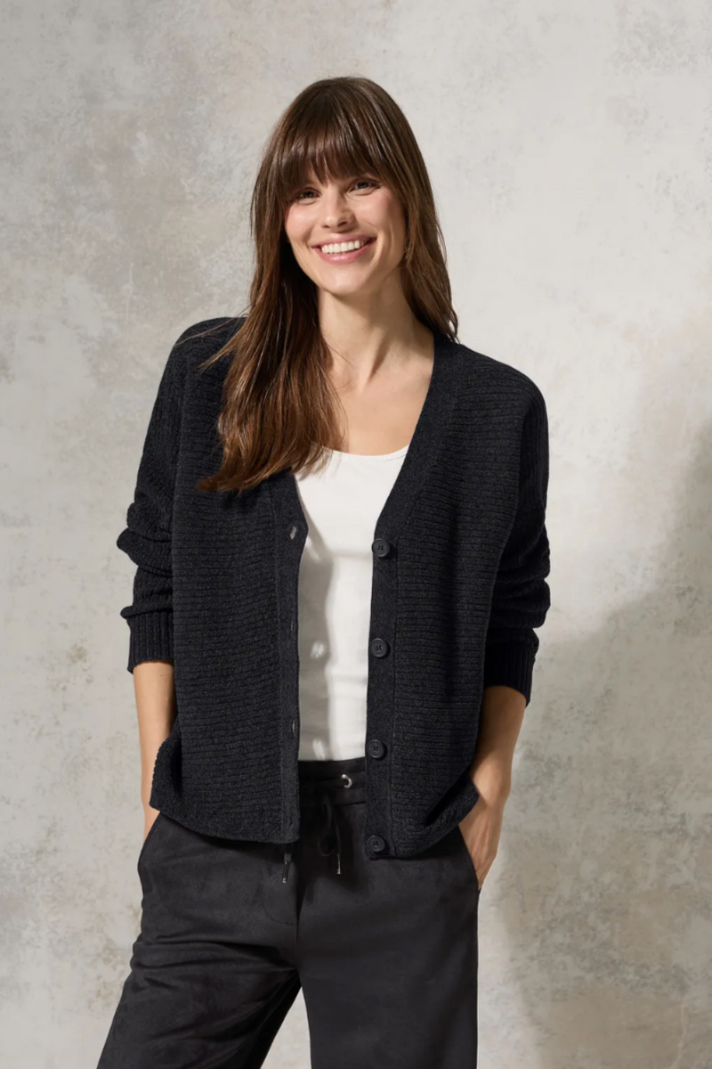 253868 Deep Charcoal Grey Chenille Dolman Cardigan CECIL