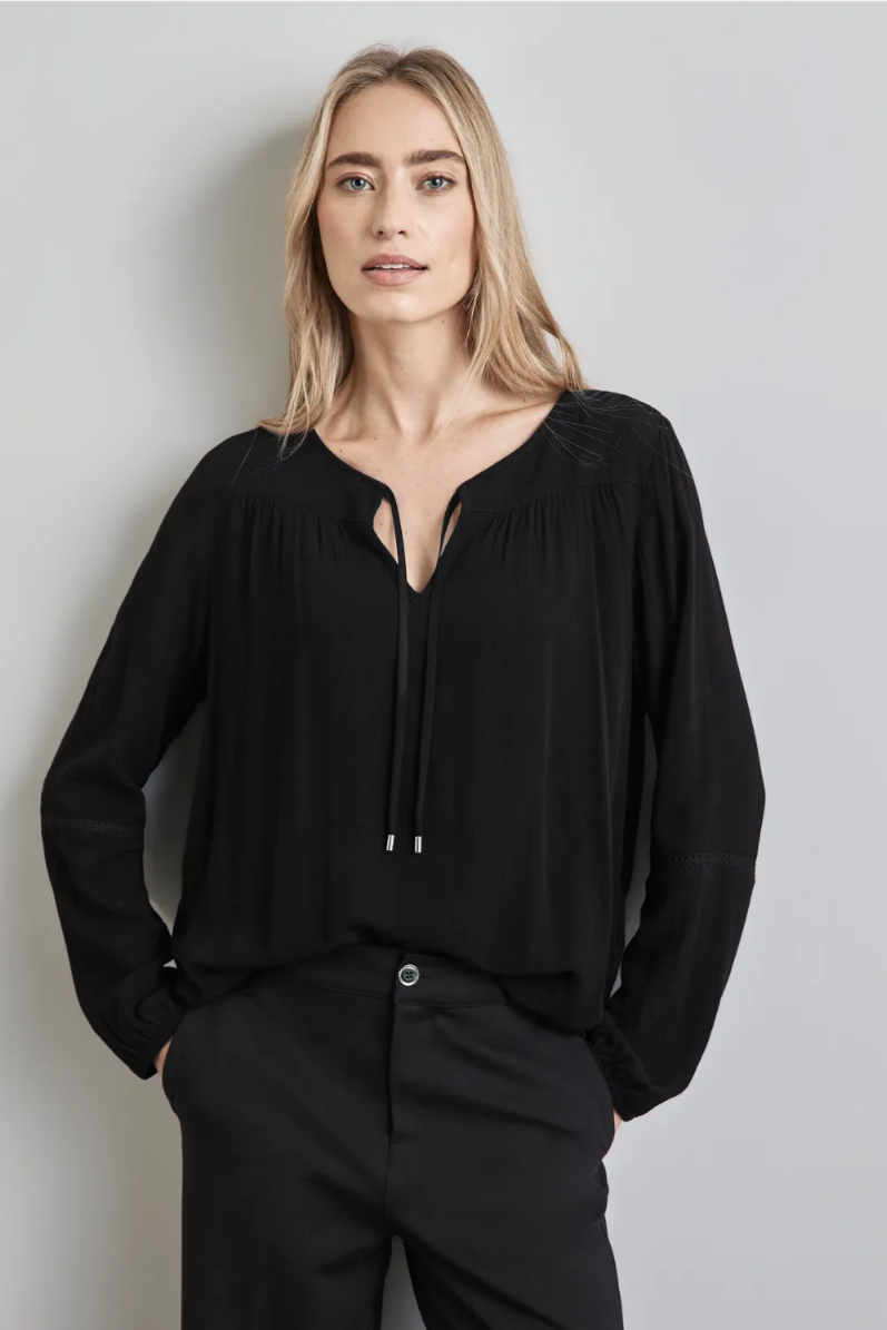 345207 Black Dobby Tunic Blouse With Tape Detail Street One